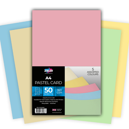 Zieler Assorted Pastel Card, 160g, A4, 50 ark