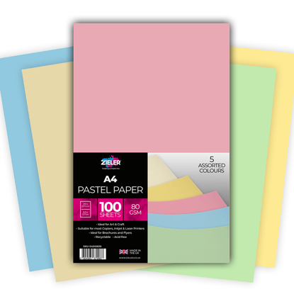 Zieler Assorted Pastel Paper, 80g, 100 ark
