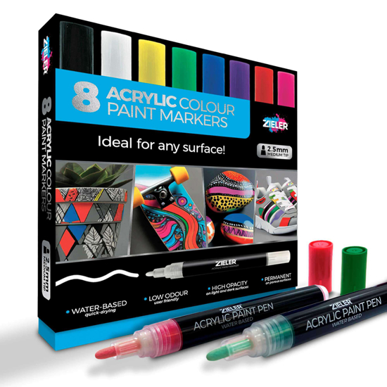 Zieler Acrylic Paint Marker Pens, Bright, 8 stk
